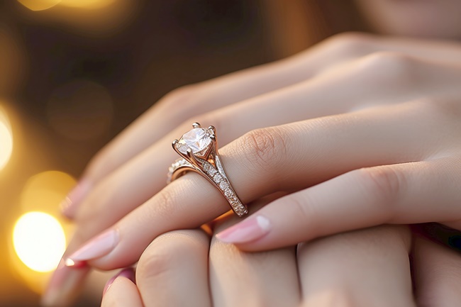 Ein Diamantring an einer Frauenhand