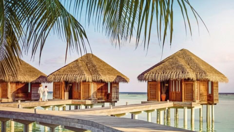 Die Hotelpavilions befinden sich auf Stelzen direkt auf dem Wasser