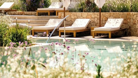 Sonnenliegen am Pool