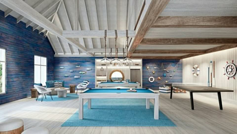 Billardtisch und Aufenthaltsraum